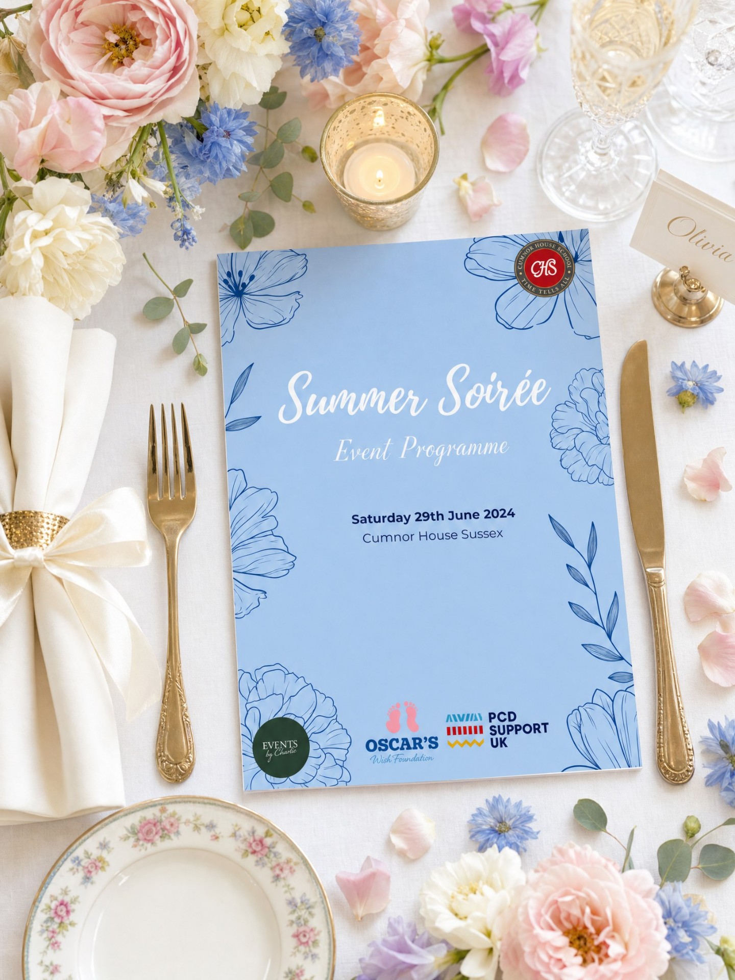 Summer Soirée event programme at Cumnor House Sussex