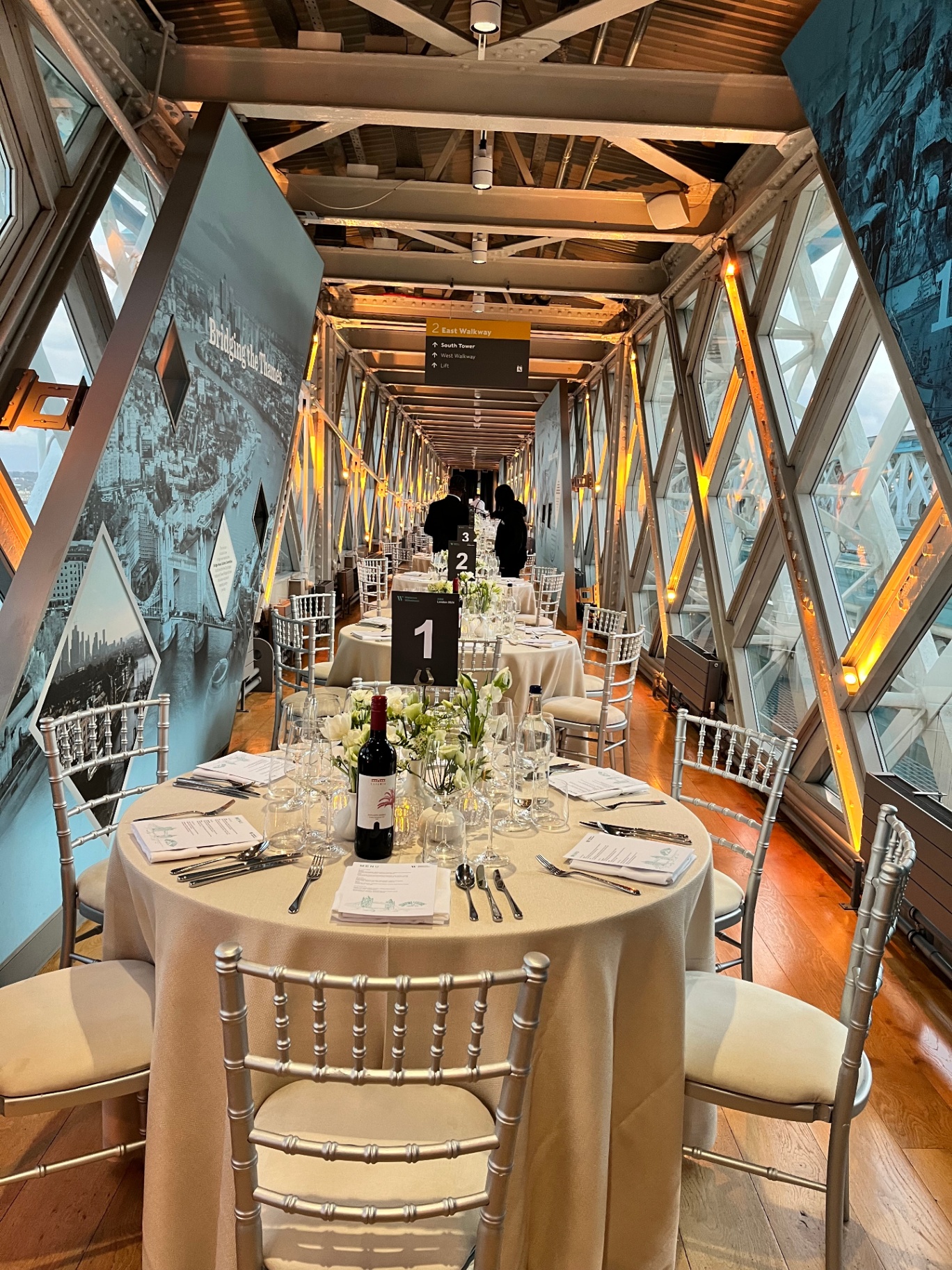 Dinner set inside Tower Bridge walkway